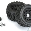 proline badlands mx38 3.8" all terrain tires mounted for 17mm mt front or rear, mounted on raid black 8x32 removable hex 17mm wheels pro1012710