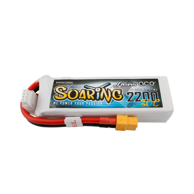 Gens Ace Soaring 2200mAh 11.1V 30C 3S1P Lipo batterij - XT60 stekker