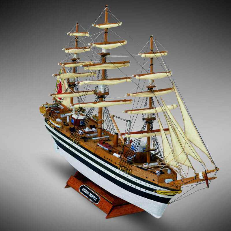 Mini Mamoli Amerigo Vespucci Driemaster zeilschip houten scheepsmodel 1:350 · Toemen