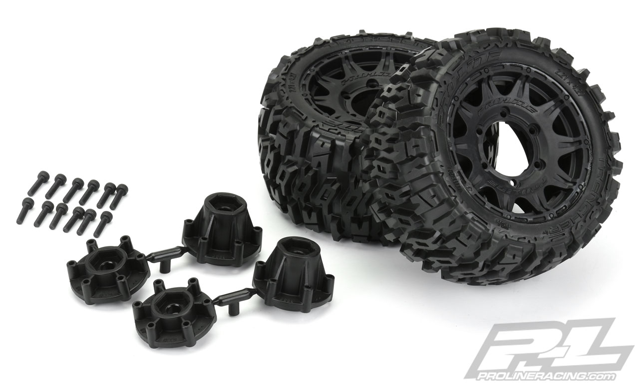 Proline Trencher LP 2.8" All Terrain Tires Mounted for Stampede/Rustler 2wd & 4wd Front and Rear, Mounted on Raid Black 6x30 Removable Hex Wheels