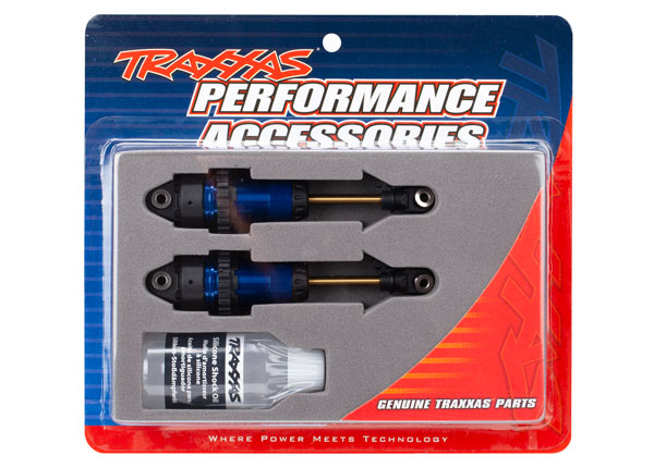 Traxxas Shocks, GTR long blue-anodized, PTFE-coated bodies with TiN shafts (fully assembled, without springs) (2) - TRX7461