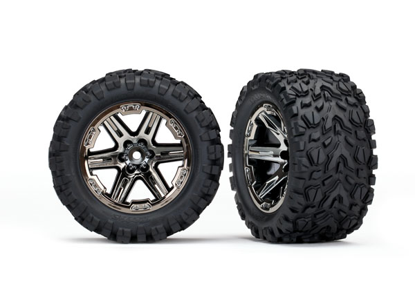 Traxxas Tires & wheels, assembled, glued (2.8") (RXT black chrome wheels, Talon Extreme tires, foam inserts) (2) (TSM rated) - TRX6773X