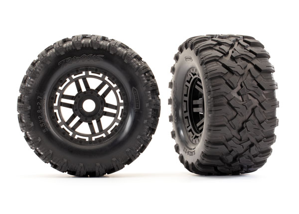 Traxxas Tires & wheels, assembled, glued (black wheels, Maxx All-Terrain tires, foam inserts) (2) (17mm splined) (TSM rated) - TRX8972