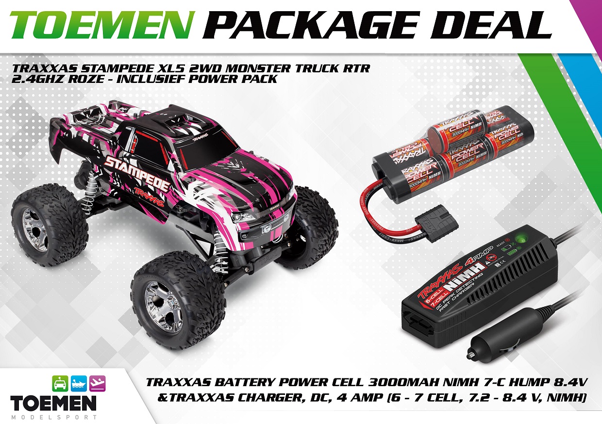 Traxxas Stampede XL5 2WD Monster Truck RTR 2.4Ghz Roze - inclusief Power Pack