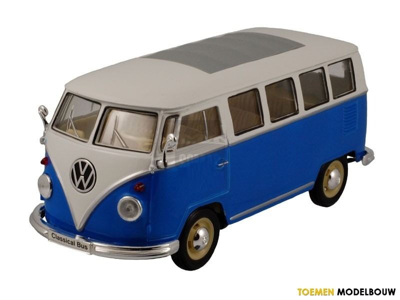 Welly Volkswagen Classical bus 1963 blauw-wit schaalmodel 1:24