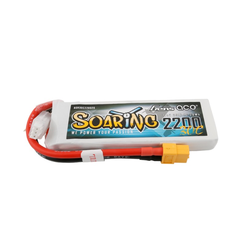 Gens Ace Soaring 2200mAh 7.4V 30C 2S1P Lipo batterij - XT60 stekker