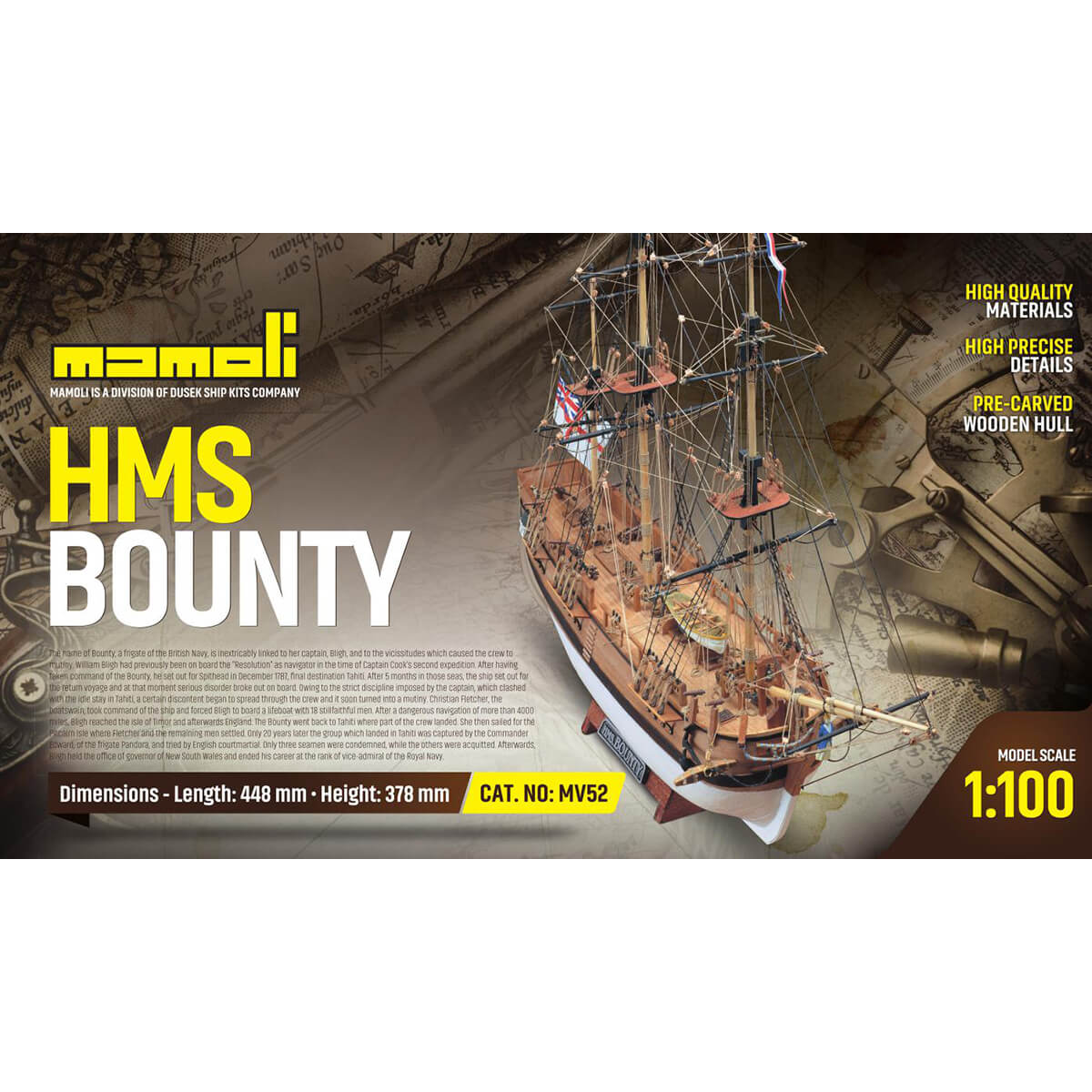 Mamoli HMS Bounty houten scheepsmodel 1:100