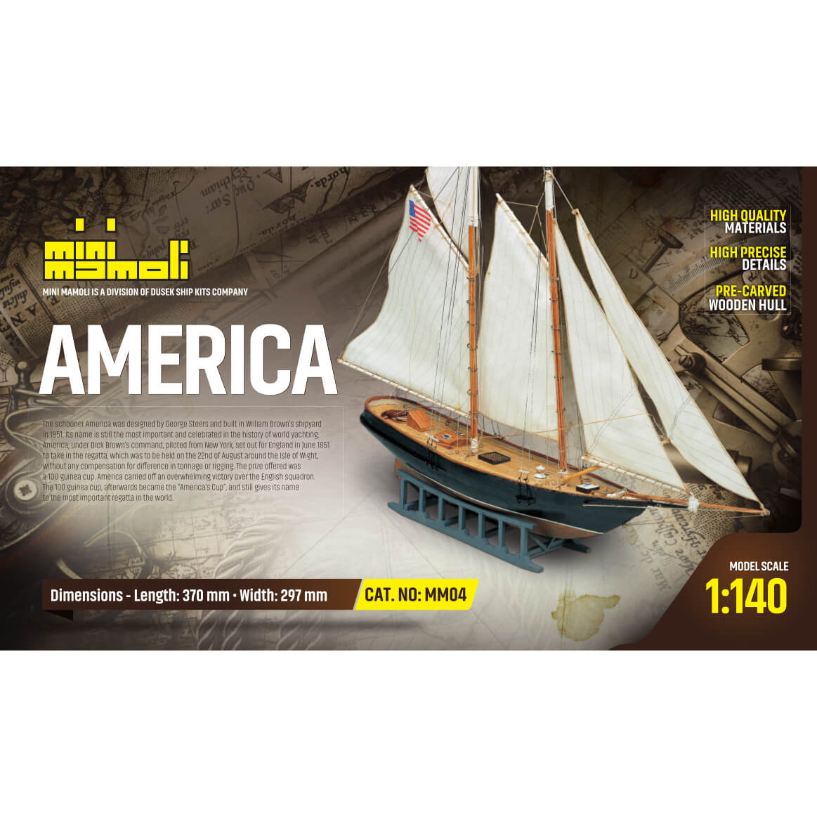 Mini Mamoli America houten scheepsmodel 1:140