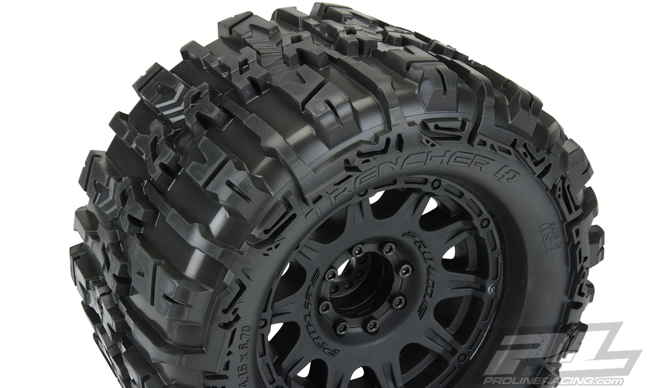 Proline Trencher HP 3.8" All Terrain BELTED Tires Mounted for 17mm MT Front or Rear, Mounted on Raid Black 8x32 Removable Hex 17mm Wheels