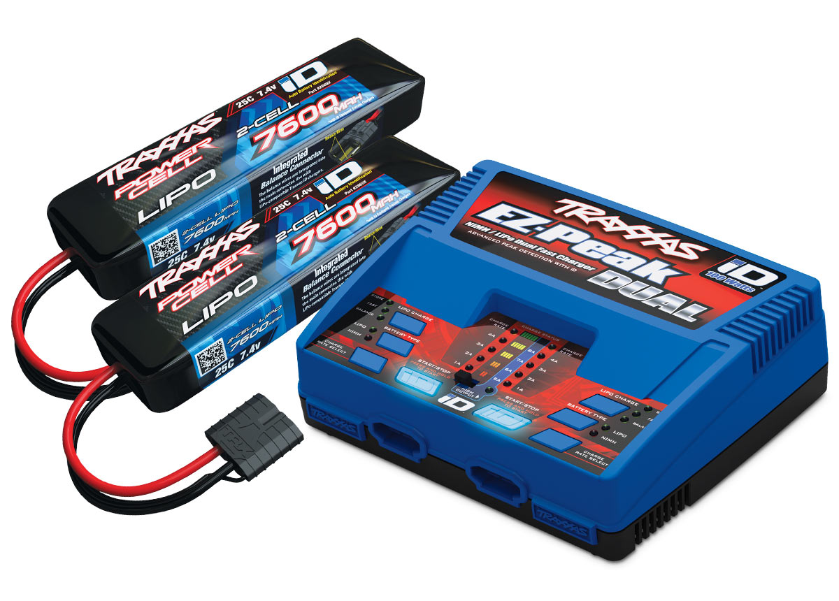 Traxxas Battery/charger completer pack (includes TRX2972 Dual iD charger (1), TRX2869X 7600mAh 7.4V 2-cell 25C LiPo battery (2)) - TRX2991G