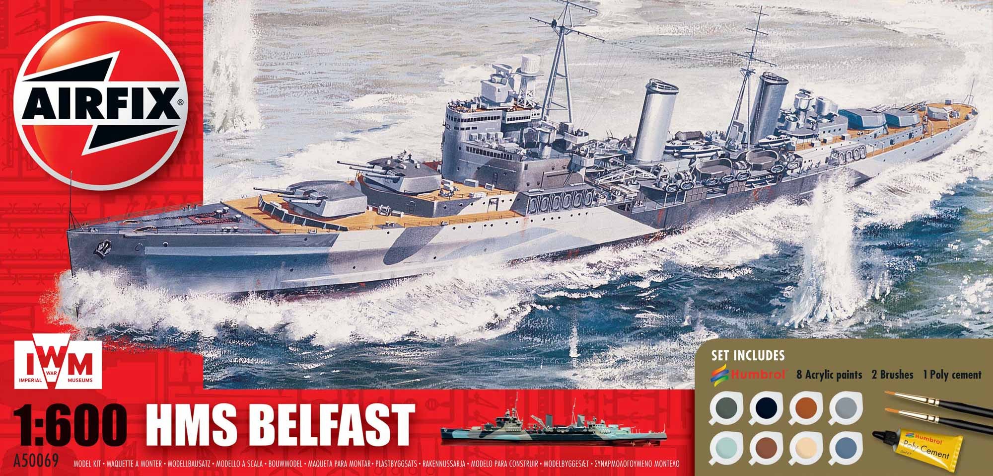 Airfix BLeichter Kreuzer HMS Belfast - 1:600 bouwpakket met lijm en verf