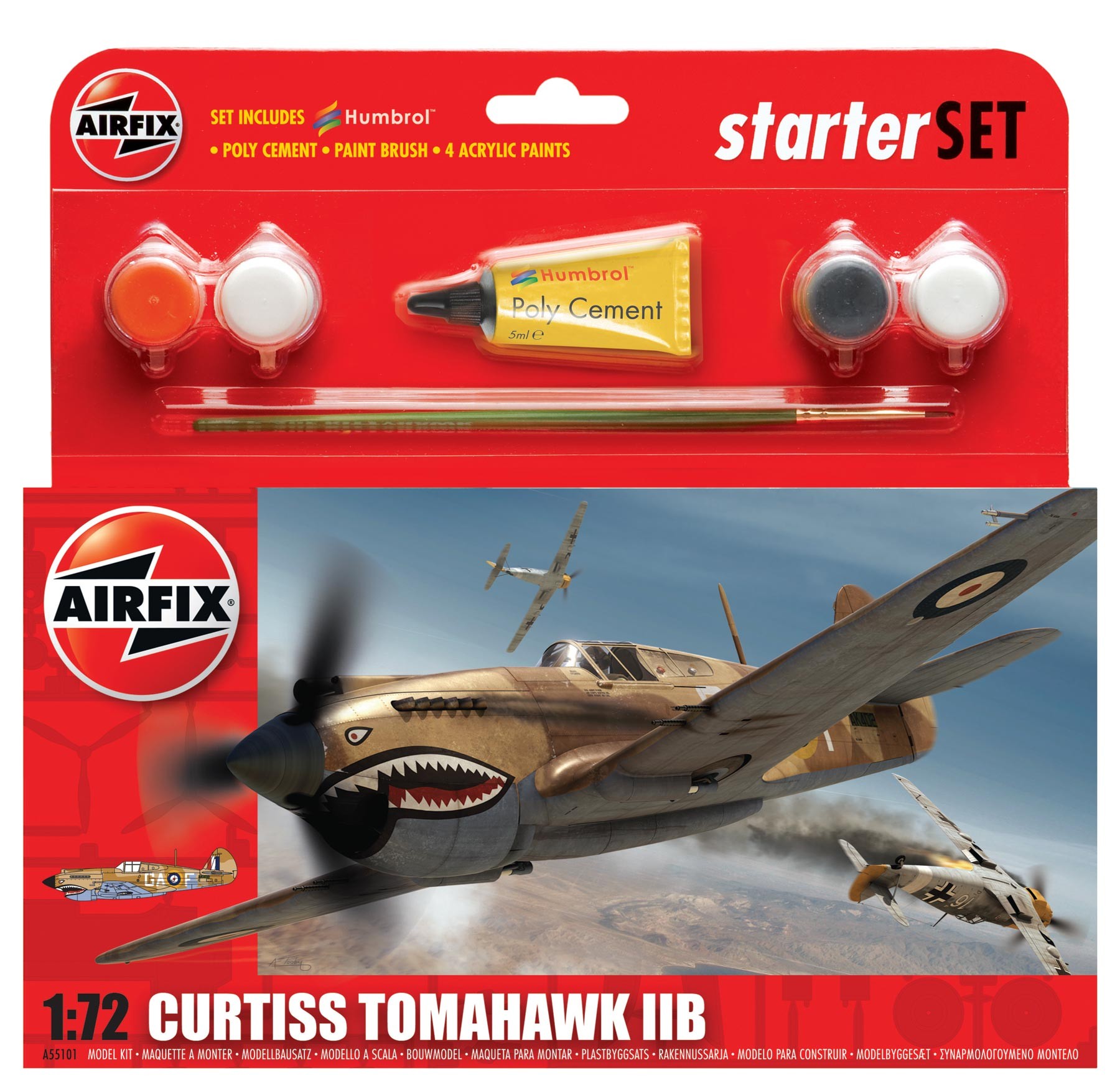 Airfix Curtiss Tomahawk Starter Set in 1:72 bouwpakket met lijm en verf