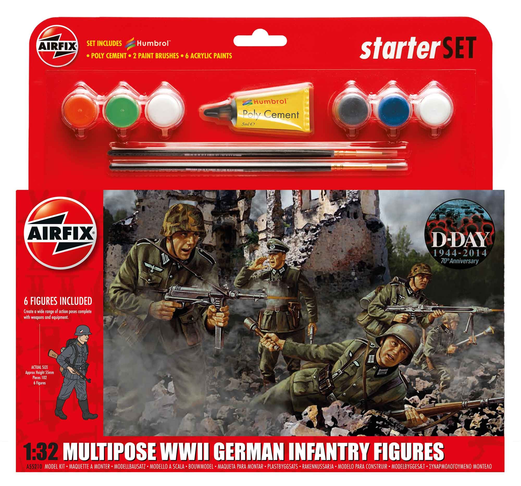 Airfix German Infantry Multi-Pose starter set in 1:32 bouwpakket met lijm en verf