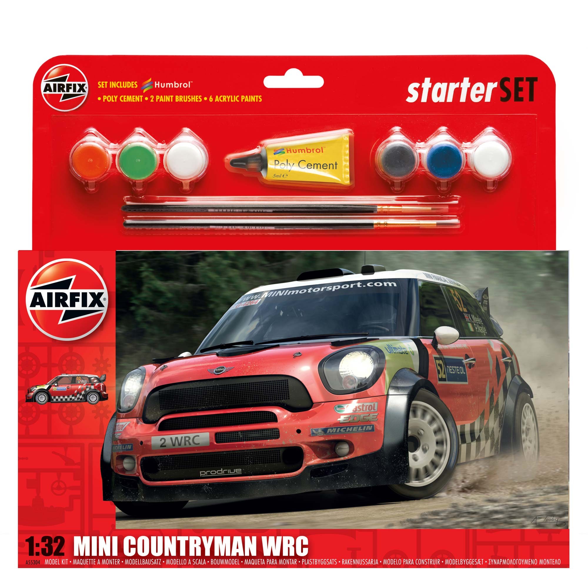 Airfix Mini Countryman WRC Starter Set in 1:32 bouwpakket met lijm en verf