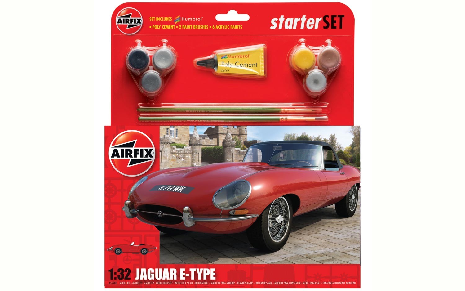 Airfix Starter Set Med "E" Type Jaguar new in 1:32 bouwpakket met lijm en verf