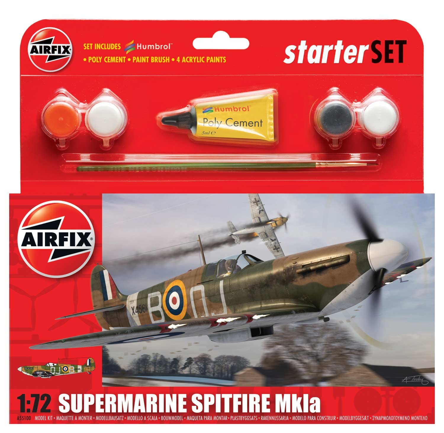 Airfix Supermarine Spitfire Mk.la Starter Set in 1:72 bouwpakket met lijm en verf