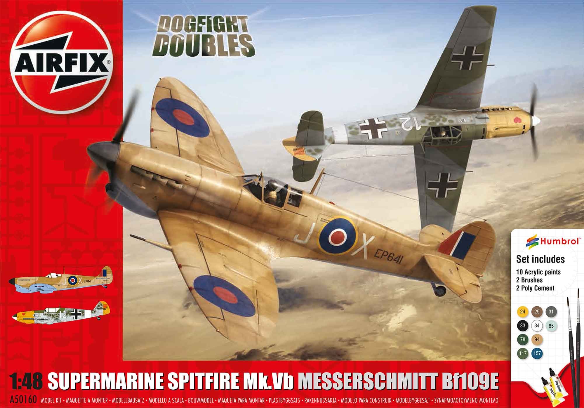 Airfix Supermarine Spitfire MkVb Messerschmitt in 1:48 bouwpakket met lijm en verf