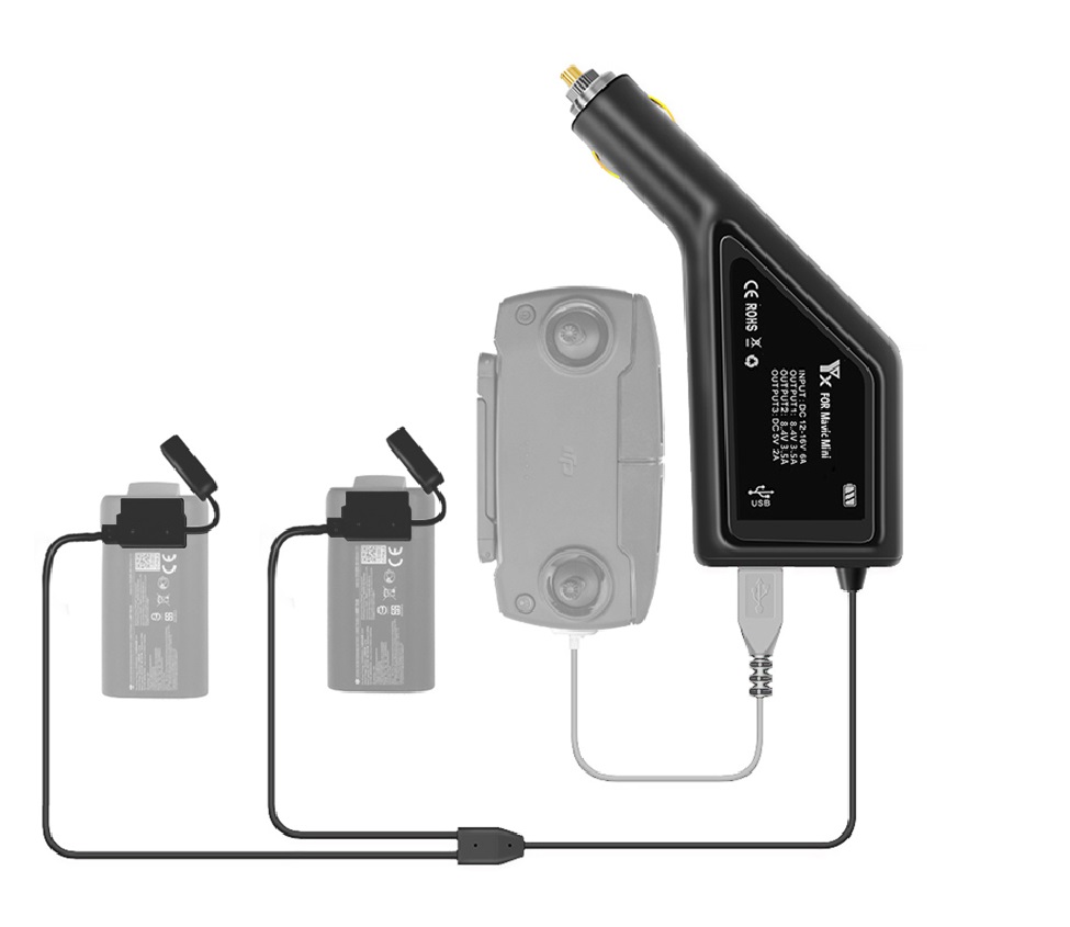 DJI Mavic Mini 3-in-1 auto oplader met USB-poort voor 2 stuks DJI Mavic 2 batterijen en afstandsbediening