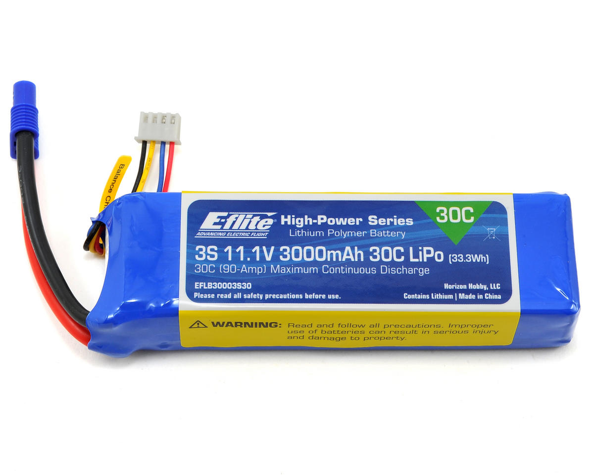 E-flite 3S 11.1V 3000mAh 30C LiPo EC3 - EFLB30003S30
