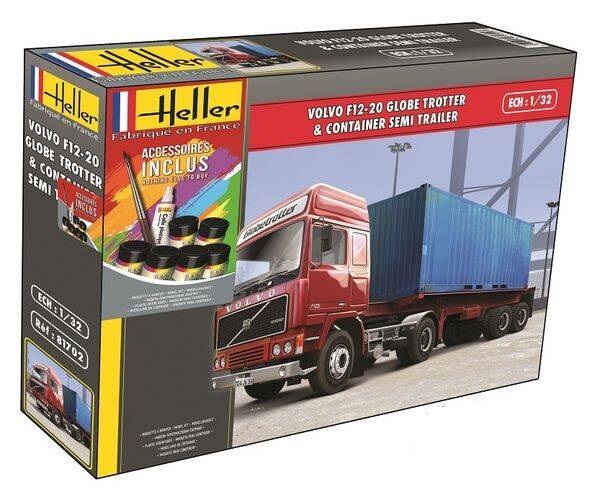 Heller Volvo F12-20 GlobeTrotter & Container Semi Trailer in 1:32 bouwpakket compleet met lijm en verf
