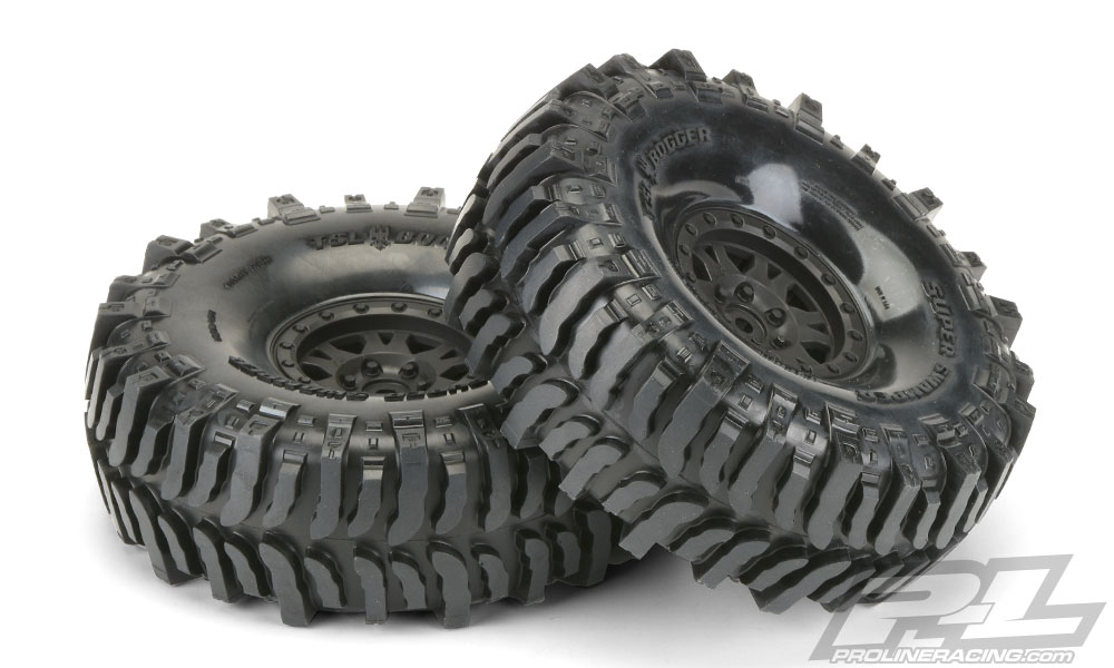 Proline Interco Bogger 1.9” G8 Rock Terrain Tires Mounted for Rock Crawler Front or Rear, Mounted on Impulse 1.9" Black Plastic Internal Bead-Loc Wheels
