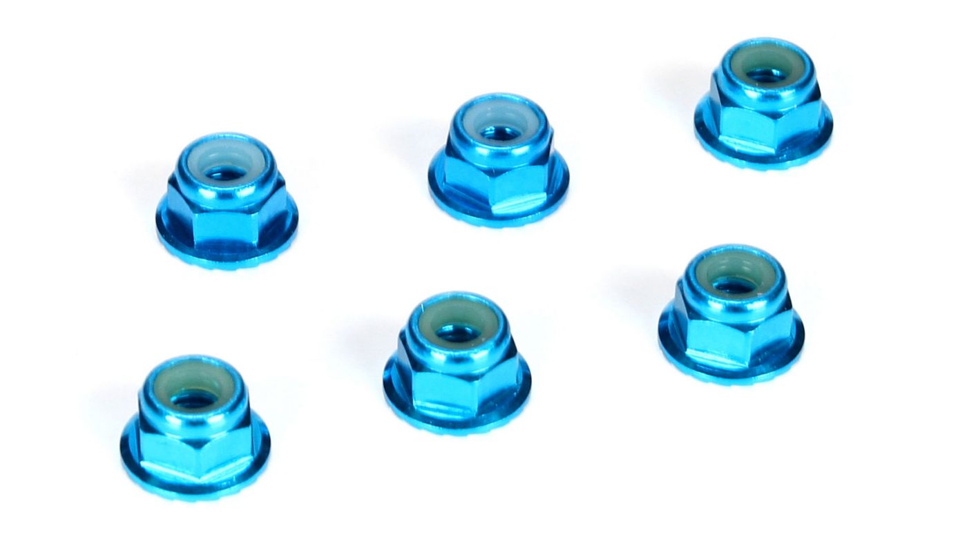 Losi 4mm Aluminum Serrated Lock Nuts, Blue (6) - TLR336001