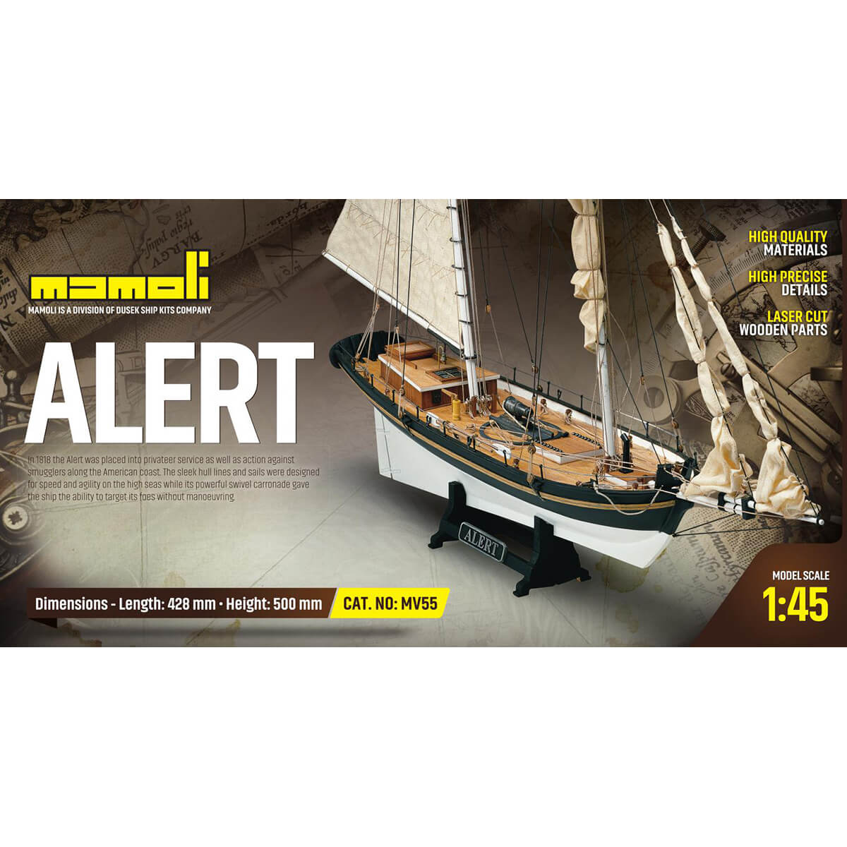 Mamoli Alert Schoener houten scheepsmodel 1:45