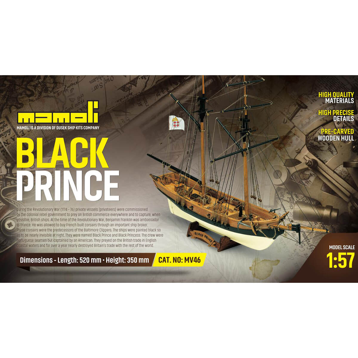 Mamoli Black Prince Schoener houten scheepsmodel 1:57