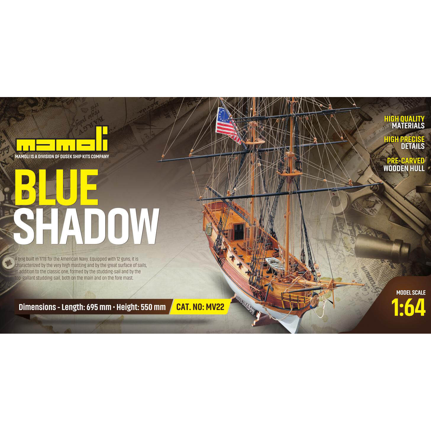 Mamoli Blue Shadow Brik oorlogsschip scheepsmodel 1:64