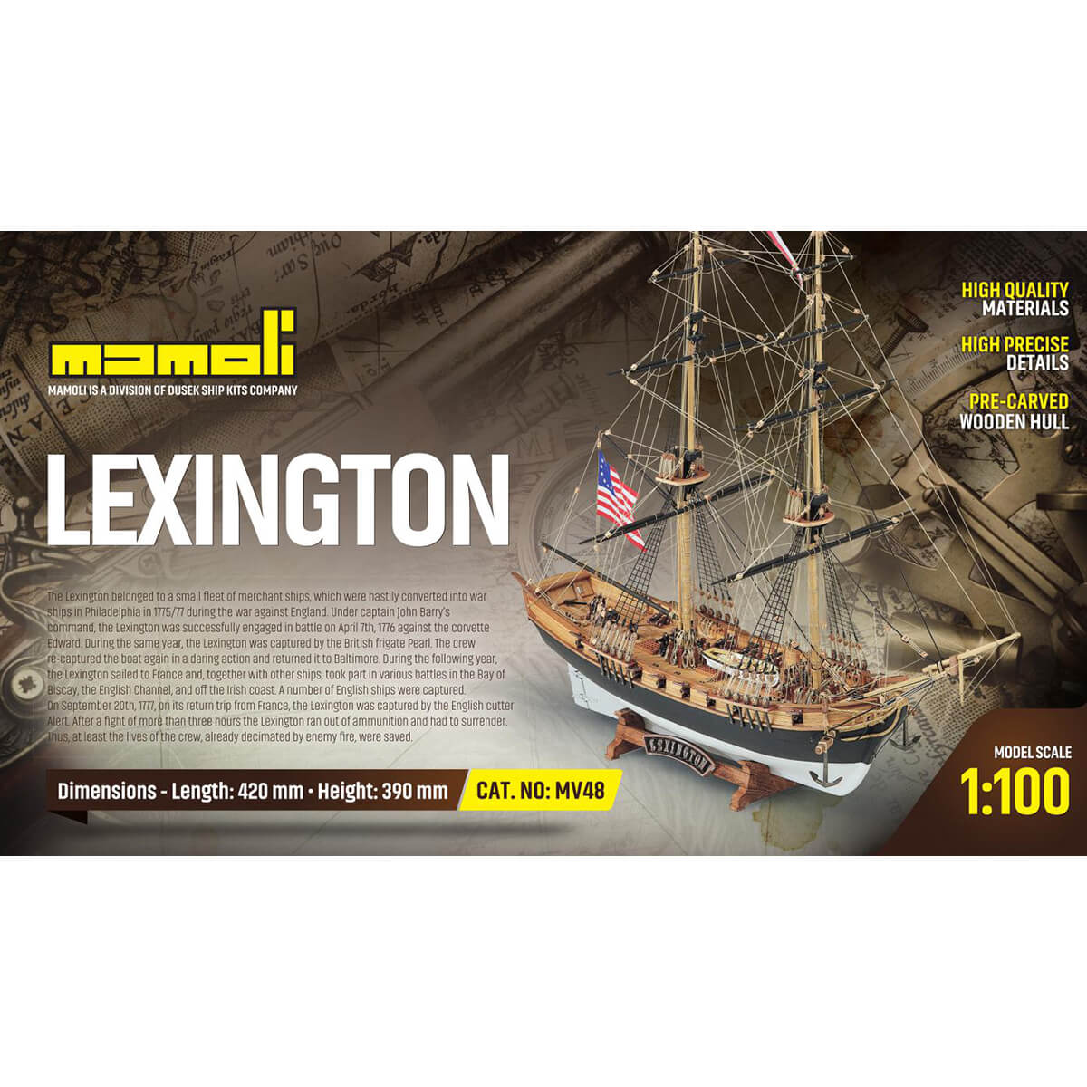 Mamoli Lexington Amerikaanse brik zeilschip houten scheepsmodel 1:100