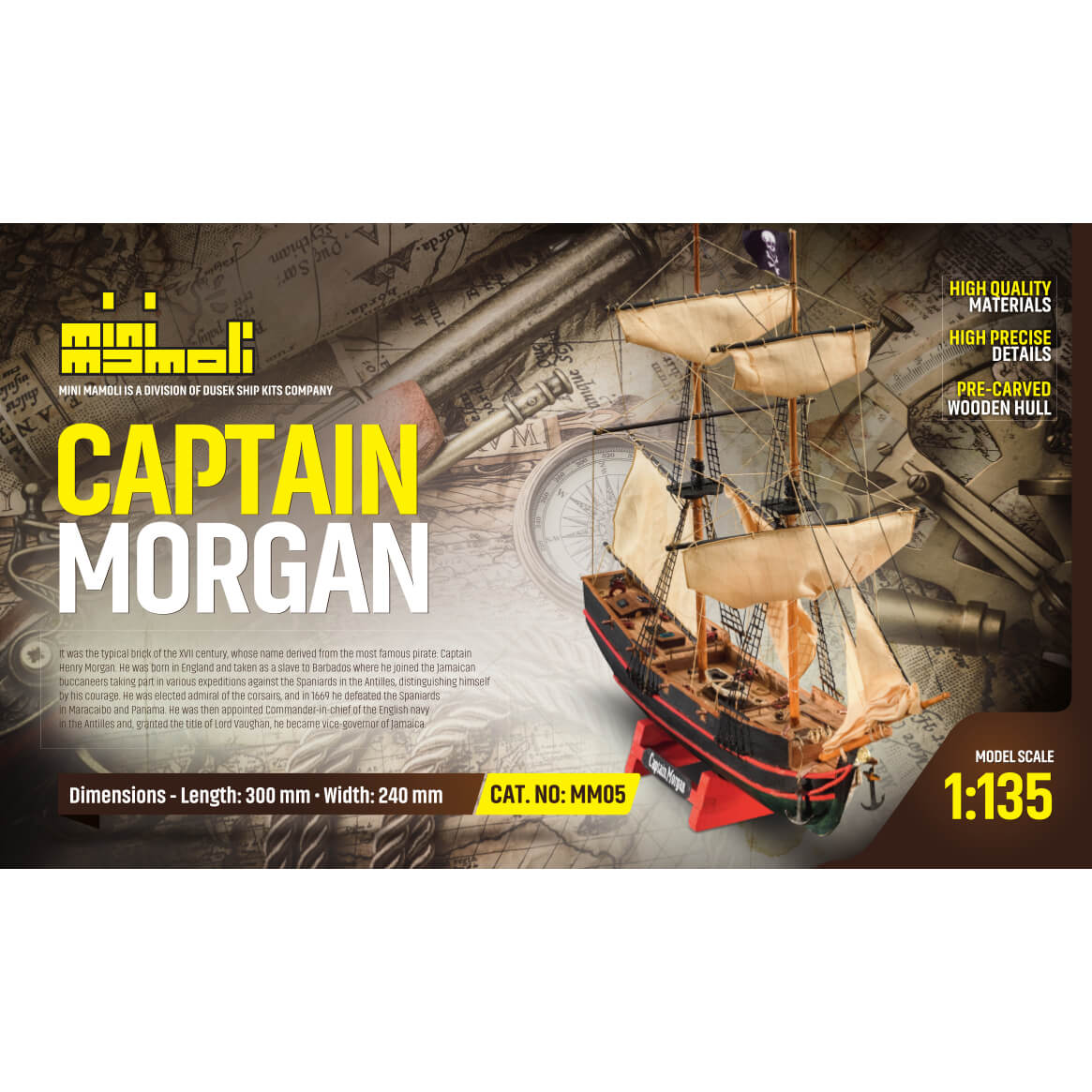 Mini Mamoli Captain Morgan Piratenschip houten scheepsmodel 1:135