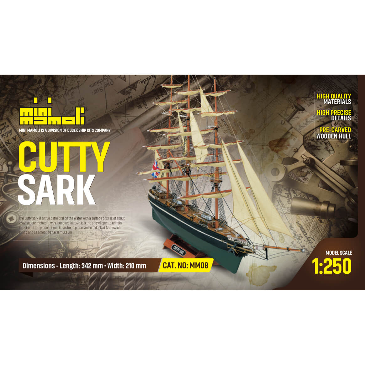 Mini Mamoli Cutty Sark houten scheepsmodel 1:250