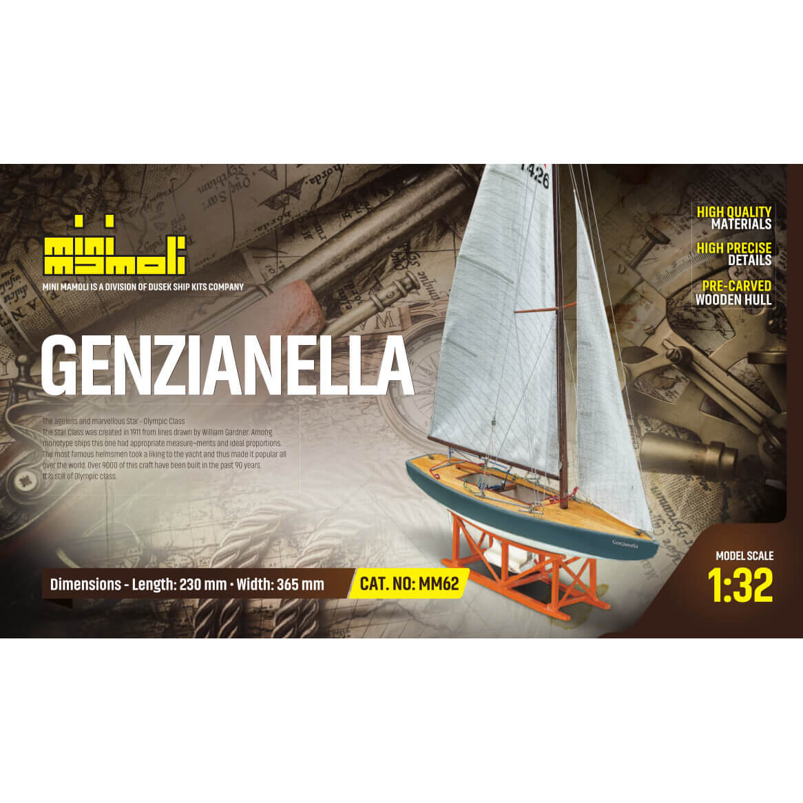 Mini Mamoli Genzianella houten scheepsmodel 1:32