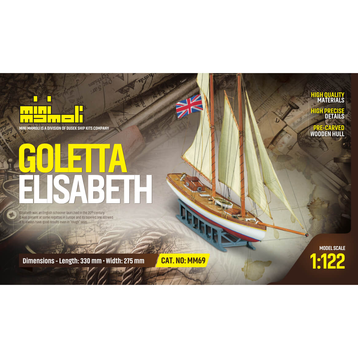 Mini Mamoli Goletta Elisabeth houten scheepsmodel 1:122