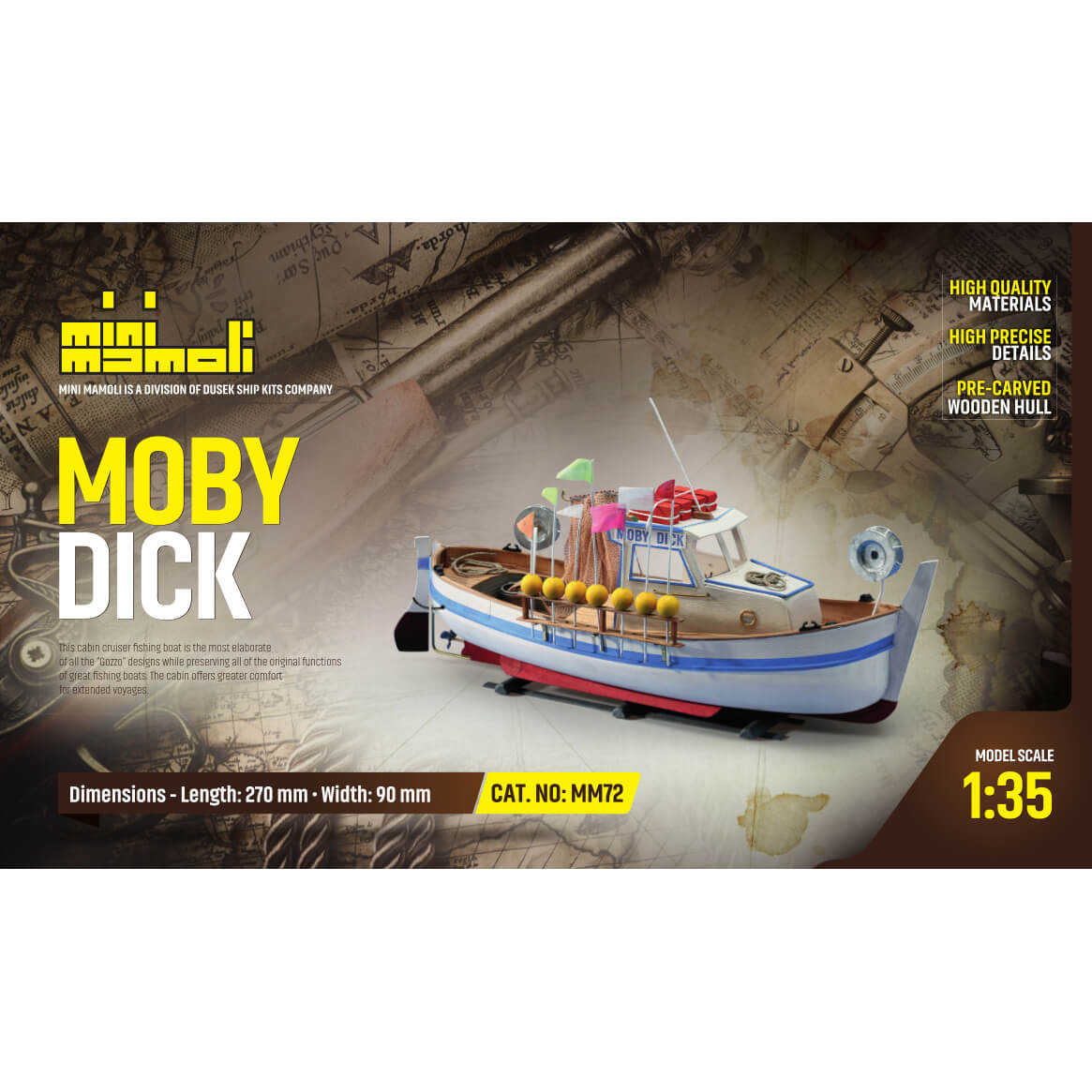 Mini Mamoli Moby Dick houten scheepsmodel 1:35