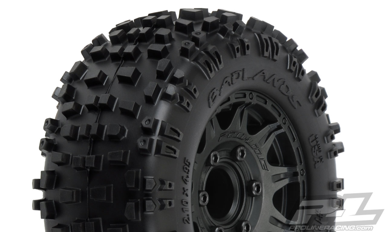 Proline Badlands 2.8" All Terrain Tires Mounted for Stampede 2wd & 4wd Front and Rear, Mounted on Raid Black 6x30 Removable Hex Wheels