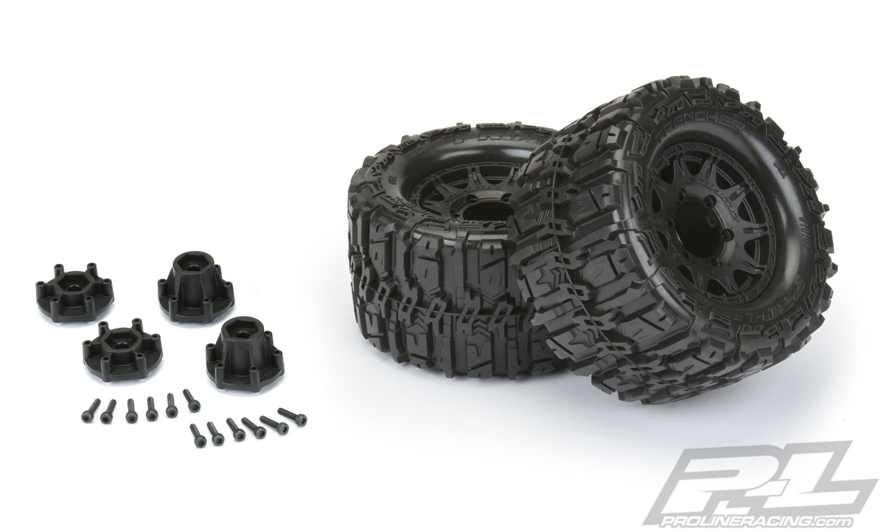 Proline Trencher HP 2.8" All Terrain BELTED Truck Tires Mounted for Stampede 2wd & 4wd Front and Rear, Mounted on Raid Black 6x30 Removable Hex Wheels