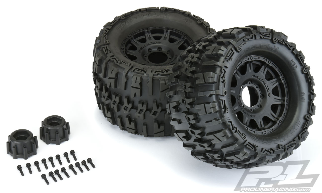 Proline Trencher X 3.8" All Terrain Tires Mounted for 17mm MT Front or Rear, Mounted on Raid Black 8x32 Removable Hex 17mm Wheels