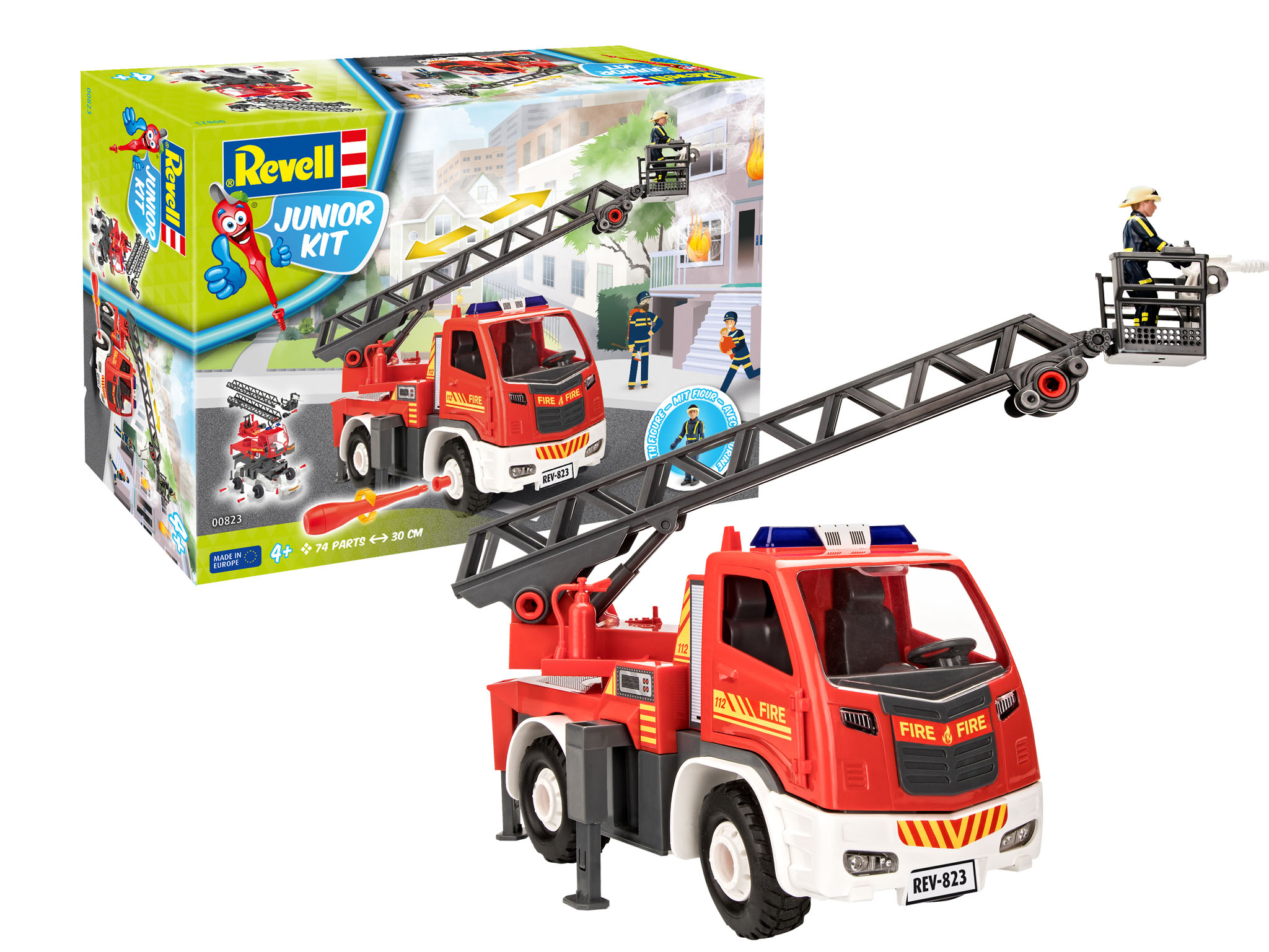 Revell Junior Kit Fire brigade ladder wagon with figure in 1:20 bouwpakket