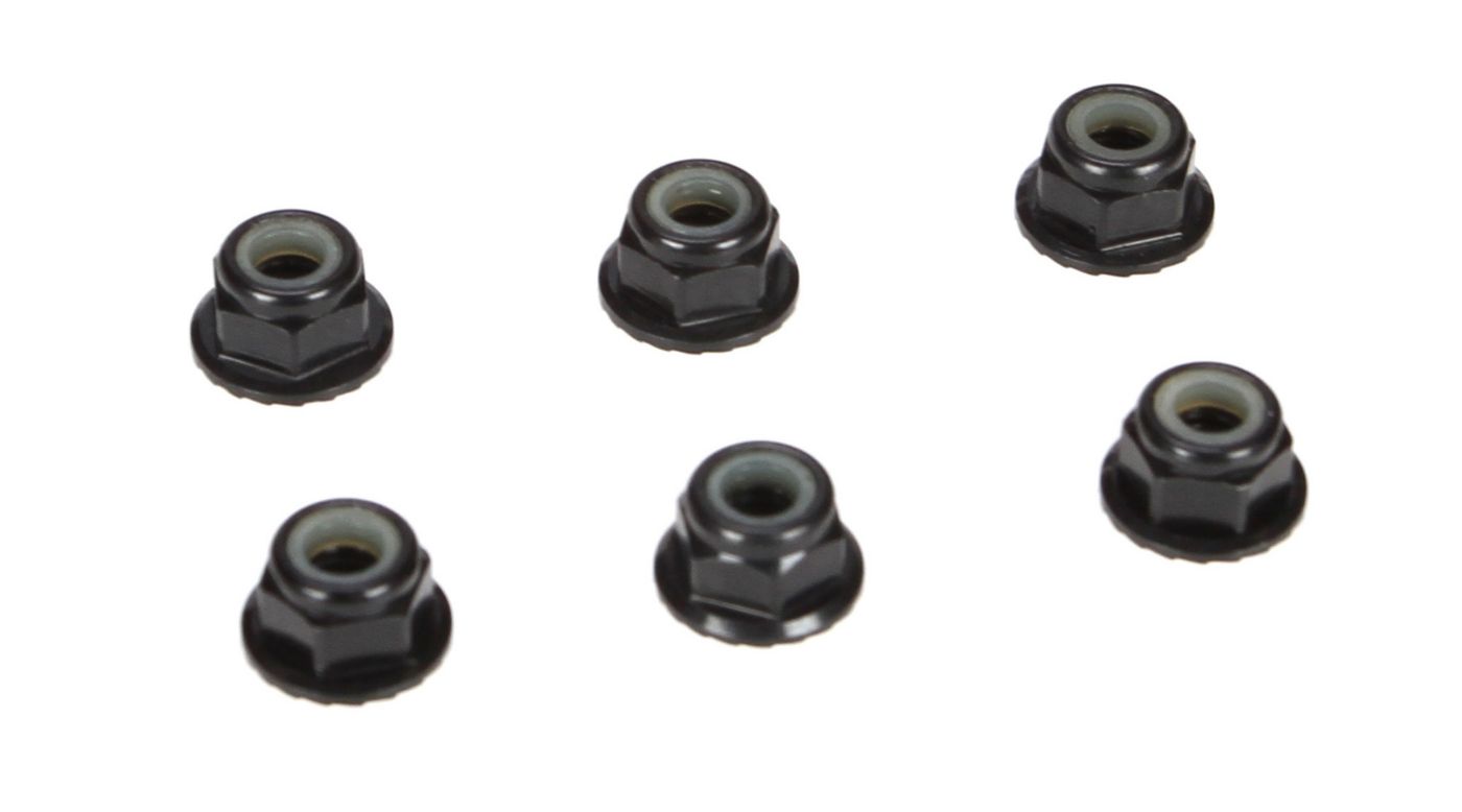 TLR 4mm Aluminum Serrated Lock Nuts, Black (6) - TLR336000