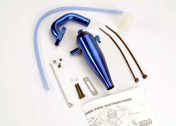 TRX4485 - Aluminum tuned pipe & header (complete w/mounting hardware) (strong power across mid and upper RPM range) (blue-anodized)