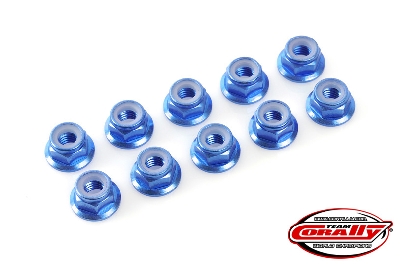 Team Corally - Aluminium Nylstop Nut M3 - Flanged - Blue - 10 pcs