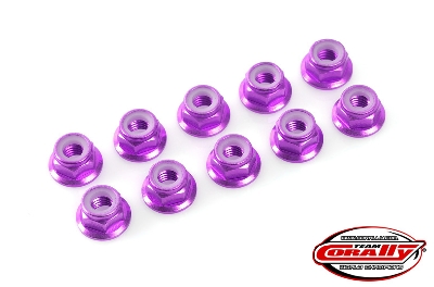 Team Corally - Aluminium Nylstop Nut M3 - Flanged - Purple - 10 pcs