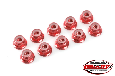 Team Corally - Aluminium Nylstop Nut M3 - Flanged - Red - 10 pcs