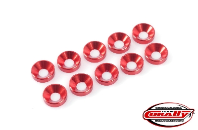 Team Corally - Aluminium Washer - for M4 Socket Head Screws - OD=10mm - Red - 10 pcs