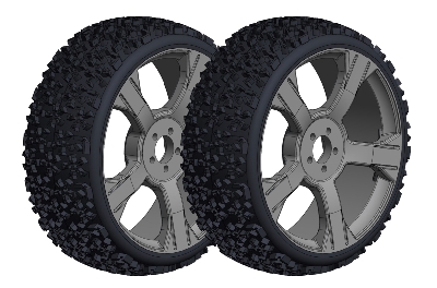 Team Corally Off-Road 1/8 Buggy Tires - Ninja - Low Profile - Glued on Black Rims - 1 pair - C-00180-376