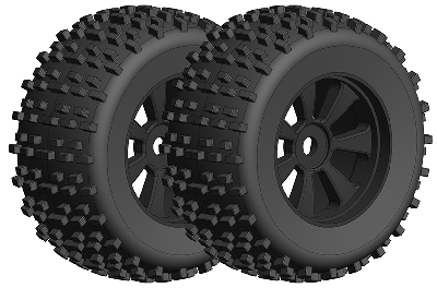 Team Corally Off-Road 1/8 Monster Truck Tires - Gripper - Glued on Black Rims - 1 pair - C-00180-378