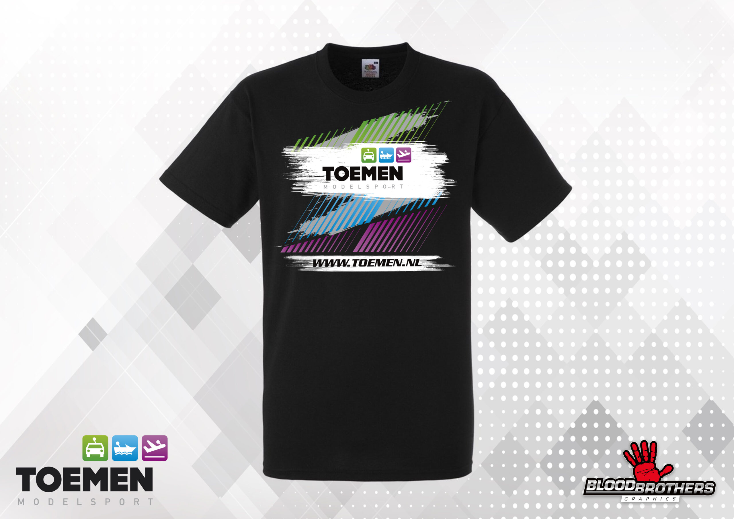 Toemen t-shirt zwart met kleur - Maat L