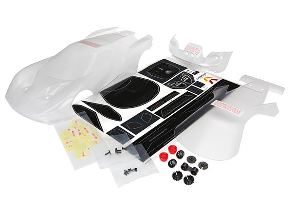 Traxxas Body, Ford GT (clear, requires painting)/ decal sheet (includes tail lights, exhaust tips, & mounting hardware) - TRX8311