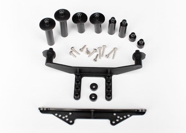 Traxxas Body mount, front & rear (black)/ body posts, 52mm (2), 38mm (2), 25mm (2), 6.5mm (2)/ body post extensions (4)/ hardware - TRX1914R